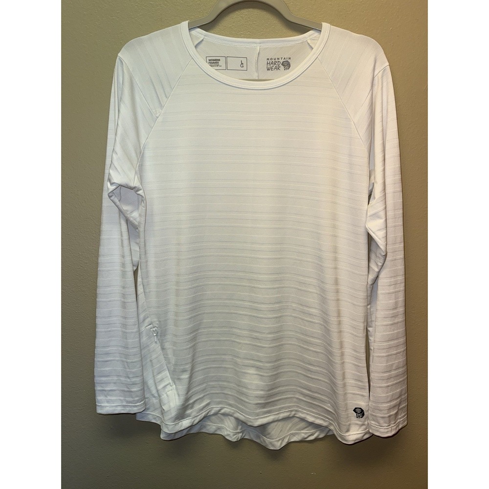 Mountain Hardwear Mighty Stripe Long Sleeve Tee  Womens Large White UPF 30